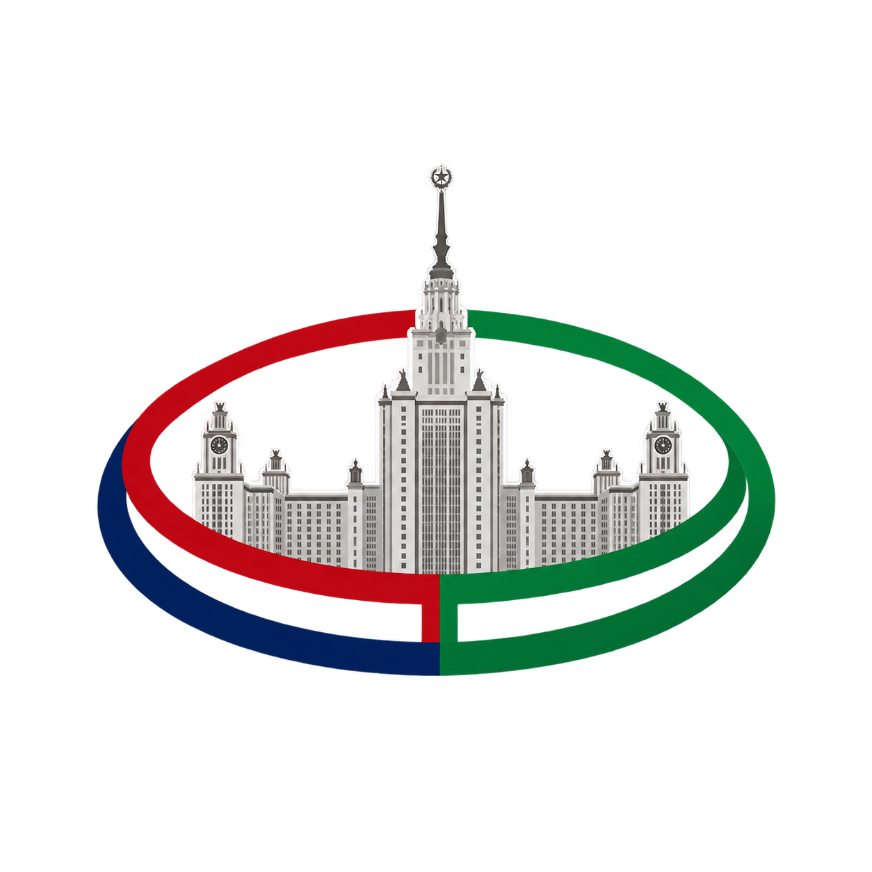 Главное здание МГУ в цветных овалах
